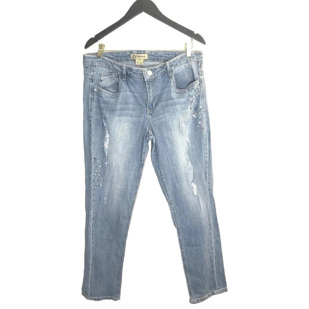 Democracy Jeans Womens 12 Flex-ellent Jeweled Distressed Cotton Spandex